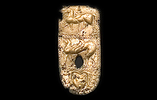 Lamina in bronzo che rivestiva il montante del sedile.