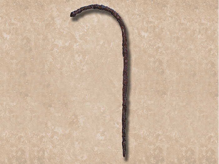  Il lituo proveniente dalla tomba XXXI. Fara in Sabina, Museo Archeologico. Si tratta di un bastone ricurvo usato dall'augure per delimitare lo spazio del cielo dove prendere l'auspicio.